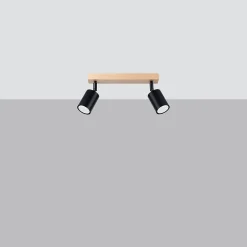 Plafonnier en acier/bois 2 lampes 46x30x17.5cm Sollux