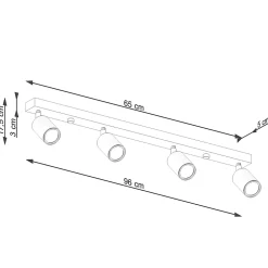 Plafonnier en acier/bois 4 lampes 96x65x17.5cm Sollux
