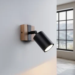 Plafonnier en acier/bois naturel 1 lampes 8x17x13cm Sollux