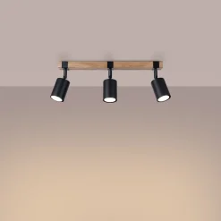 Plafonnier en acier/bois naturel 3 ampoules 3000K - 54x6x17.2cm Sollux