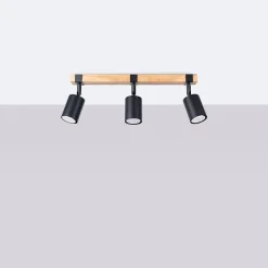 Plafonnier en acier/bois naturel 3 ampoules 3000K - 54x6x17.2cm Sollux