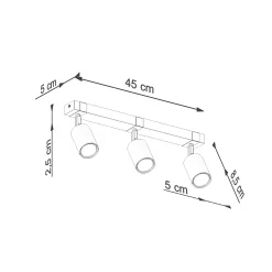 Plafonnier en acier/bois naturel 3 ampoules 3000K - 54x6x17.2cm Sollux