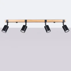 Plafonnier en acier/bois naturel 4 ampoules 4000K - 88x6x17.2cm Sollux