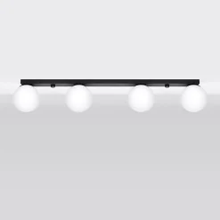 Plafonnier en acier/verre 4 ampoules 4000K - 88x12x14.5cm Sollux