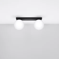 Plafonnier en acier/verre 2 ampoules 3000K - 34.5x12x14.5cm Sollux