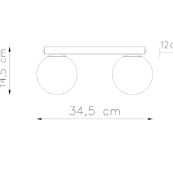 Plafonnier en acier/verre 2 lampes 34.5x12x14.5cm Sollux