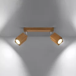 Plafonnier en bois 2 ampoules 3000K - 30x5x20cm Sollux