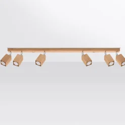 Plafonnier en bois 6 lampes 120x5x20cm Sollux