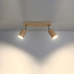 Plafonnier en bois 2 lampes 30x5x20cm Sollux