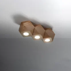 Plafonnier en bois 3 lampes 36x12x12cm Sollux