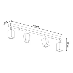 Plafonnier en bois 4 lampes 80x5x20cm Sollux