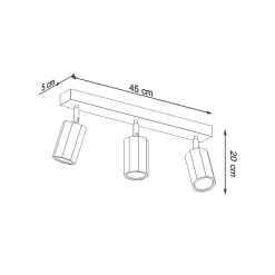Plafonnier en bois 3 lampes 45x5x20cm Sollux