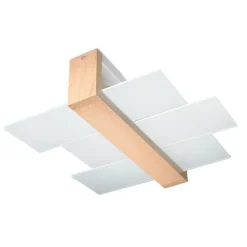 Plafonnier en bois/verre 2 ampoules 3000K - 43x43x12cm Sollux