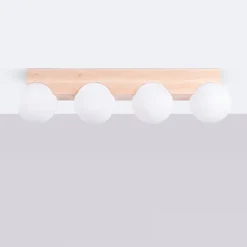 Plafonnier en bois/verre 4 lampes 63x12x16cm Sollux