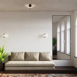 Plafonnier en bois/verre 2 lampes 30x33x14cm Sollux