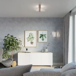 Plafonnier en bois/verre 2 lampes 43x43x12cm Sollux