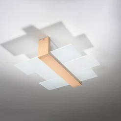 Plafonnier en bois/verre 2 lampes 43x43x12cm Sollux