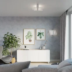 Plafonnier en bois/verre 2 lampes 43x43x12cm Sollux