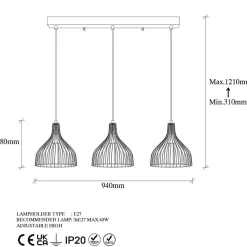 Plafonnier en métal noir - 3 lampes - MARIE