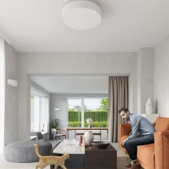 Plafonnier en tissu/verre/acier 5 ampoules 3000K - 60x60x16cm Sollux