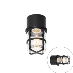 Plafonnier et applique murale noir avec abat-jour transparent IP54 - Kiki