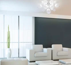 Plafonnier EXPLOSION blanc metal verre douilles G9 pour salle a manger salon entree bureau diametre 57 cm