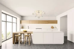 Plafonnier EXPLOSION blanc metal verre douilles G9 pour salle a manger salon entree bureau diametre 57 cm