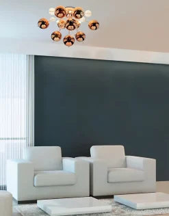 Plafonnier EXPLOSION cuivre metal verre douilles G9 pour salle a manger salon entree bureau diametre 57 cm