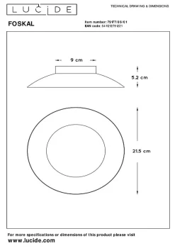 Plafonnier FOSKAL en métal avec LED intégré - Laiton - Lucide