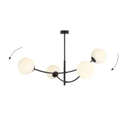 Plafonnier HUNTER 4 BLACK/OPAL, Emibig Lighting, Fabriqué en EU