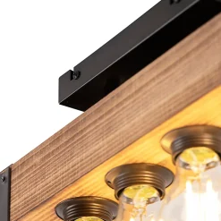 Plafonnier industriel intelligent en bois et acier avec 4 ampoules WiFi A60 - Reena