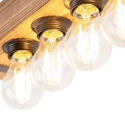 Plafonnier industriel intelligent en bois et acier avec 4 ampoules WiFi A60 - Reena
