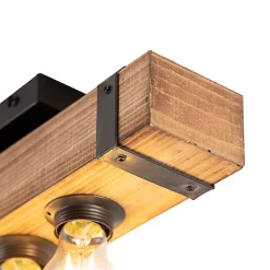 Plafonnier industriel intelligent en bois et acier avec 4 ampoules WiFi A60 - Reena