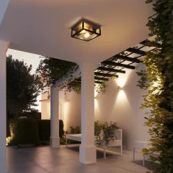 Plafonnier industriel noir IP44 2 lumières - Charlois