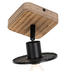 Plafonnier industriel noir avec bois - Jasmijn