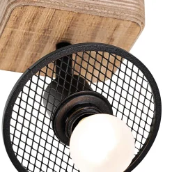 Plafonnier industriel noir avec bois - Jasmijn