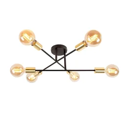 Plafonnier industriel noir avec or 6 lumières - Sydney