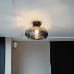 Plafonnier intelligent noir avec verre fumé, WiFi inclus - Busa