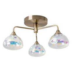 Plafonnier LED 3 flammes VARNA metal laiton verre irise LED fixes diametre 42 cm pour salon salle a manger entree