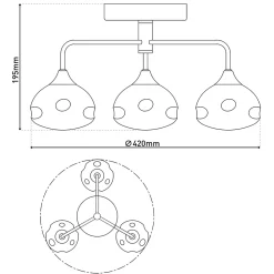 Plafonnier LED 3 flammes VARNA metal laiton verre irise LED fixes diametre 42 cm pour salon salle a manger entree