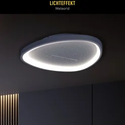 Plafonnier LED ARGESA 42x7cm metal plastique blanc moderne dimmable CCT veilleuse minuterie telecommande effet cristal