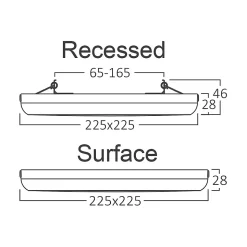 Plafonnier LED blanc encastrable ou saillie 20W 3-en-1 carré