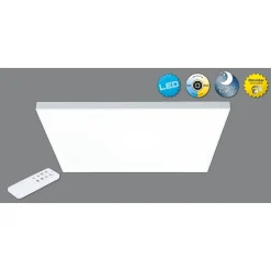 Plafonnier LED 'CARENTE' longueur de côté 45 cm, sans cadre, nombreuses fonctions, en métal et plastique, blanc, LED intégrées