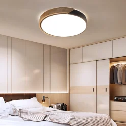 Plafonnier LED Circulaire 40cm 30W 3000LM Métal Noir et Bois Lumière Sélectionnable 3000K4000K6000K