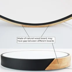 Plafonnier LED Circulaire 40cm 30W 3000LM Métal Noir et Bois Lumière Sélectionnable 3000K4000K6000K