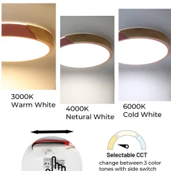 Plafonnier LED Circulaire 40cm 24W 2400LM Métal Rose et Bois Naturel Lumière Sélectionnable 3000K4000K6000K