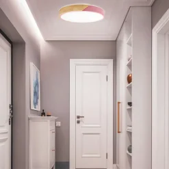 Plafonnier LED Circulaire 40cm 24W 2400LM Métal Rose et Bois Naturel Lumière Sélectionnable 3000K4000K6000K