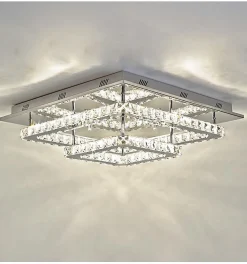 Plafonnier LED cristal 2 carrés design - Wade