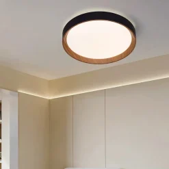 Plafonnier LED de plafond 30W 38cm CCT 3000K6000K Noireffet bois Modèle LUNADA