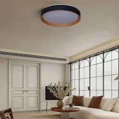 Plafonnier LED de plafond 30W 38cm CCT 3000K6000K Noireffet bois Modèle LUNADA